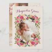 Cartes d'annonce de naissance de bébé fille bohème (Devant / Derrière)