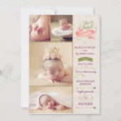 Cartes d'annonce de naissance de bébé fille floral (Dos)