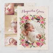Cartes d'annonce de naissance de bébé fille Floral (Devant / Derrière)