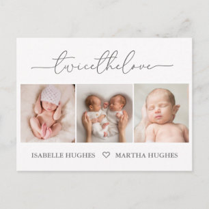 Cartes d'annonce de naissance de jumeaux deux fois