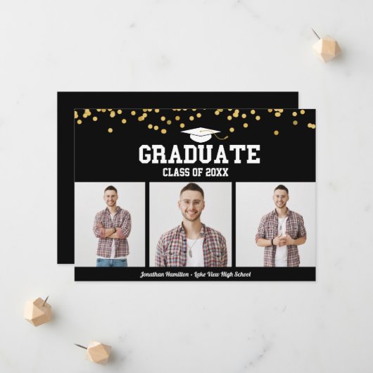 Cartes d'annonce de remise de diplôme de lycée ave (Devant/Arrière en situation)