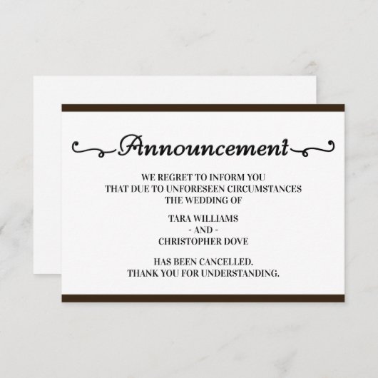 Cartes d'annulation d'annonce de mariage (Devant / Derrière)