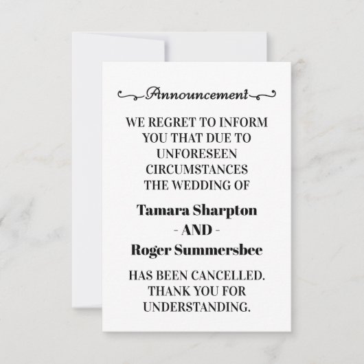 Cartes d'annulation d'annonce de mariage (Devant)