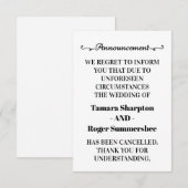 Cartes d'annulation d'annonce de mariage (Devant / Derrière)
