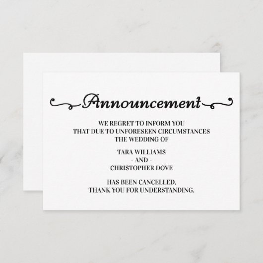 Cartes d'annulation d'annonce de mariage (Devant / Derrière)