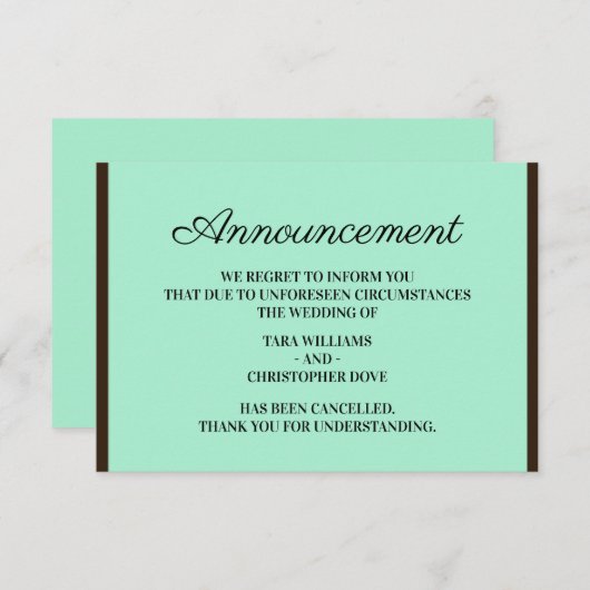 Cartes d'annulation de Faire-part Neo Mint Mariage (Devant / Derrière)