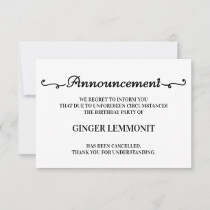 Cartes d'annulation de fête d'anniversaire