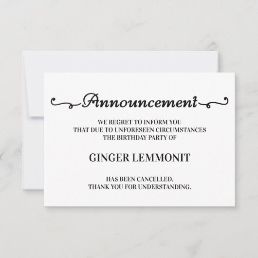 Cartes d'annulation de fête d'anniversaire (Devant)