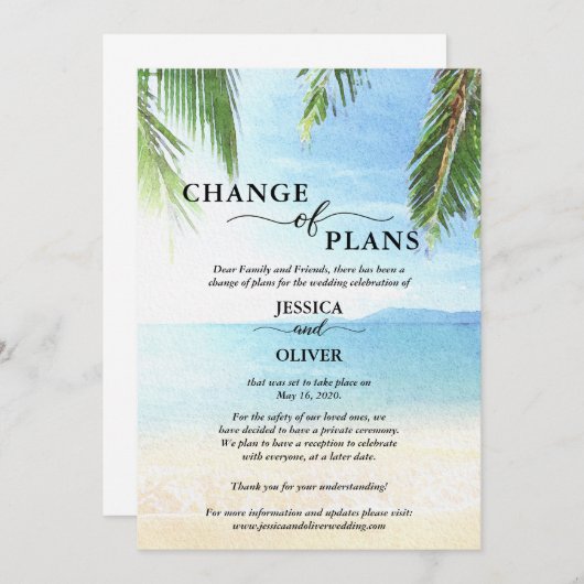 Cartes d'annulation de mariage à la plage (Devant / Derrière)