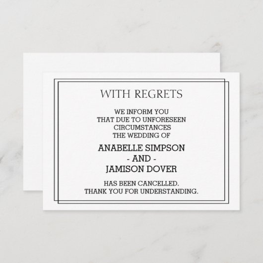 Cartes d'annulation du Faire-part mariage (Devant / Derrière)