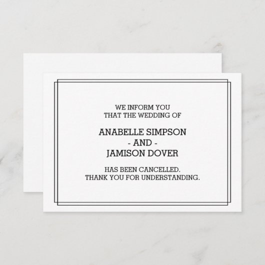 Cartes d'annulation du Faire-part mariage (Devant / Derrière)