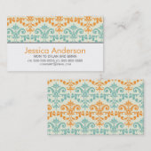 Cartes d'appel de modèles Aqua et Orange Damask (Devant / Derrière)