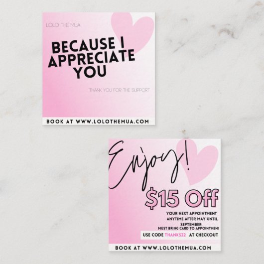 Cartes d'appréciation (Devant / Derrière)