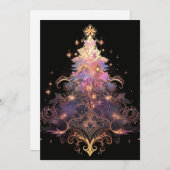 Cartes d'arbre de Noël en or, jolie Rose violet (Devant / Derrière)