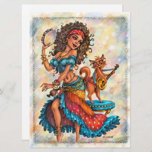 Cartes d'art de danseuse de rue bohémienne Gypsy G (Devant / Derrière)