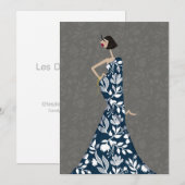 Cartes d'art d'illustration de mode florale bleue (Devant / Derrière)