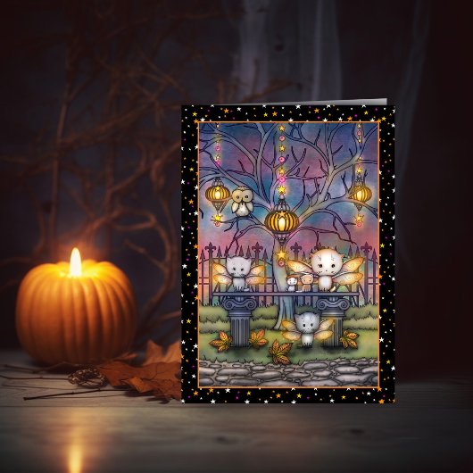 Cartes d'art mignonnes de Kitty Fairies Halloween