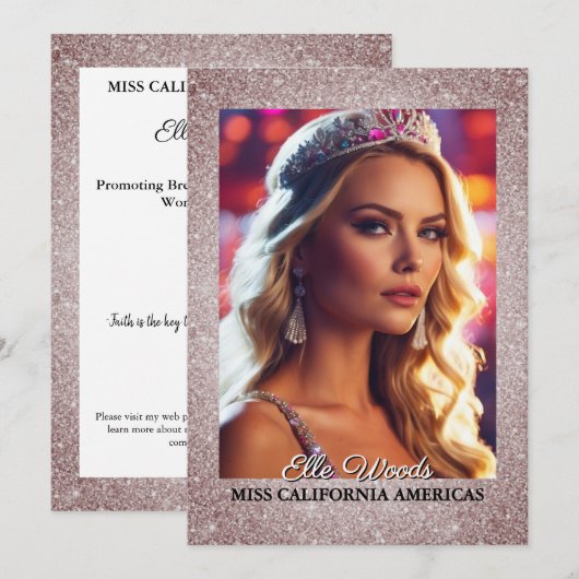 Cartes d'autographe de concours de beauté Glitter (Devant / Derrière)