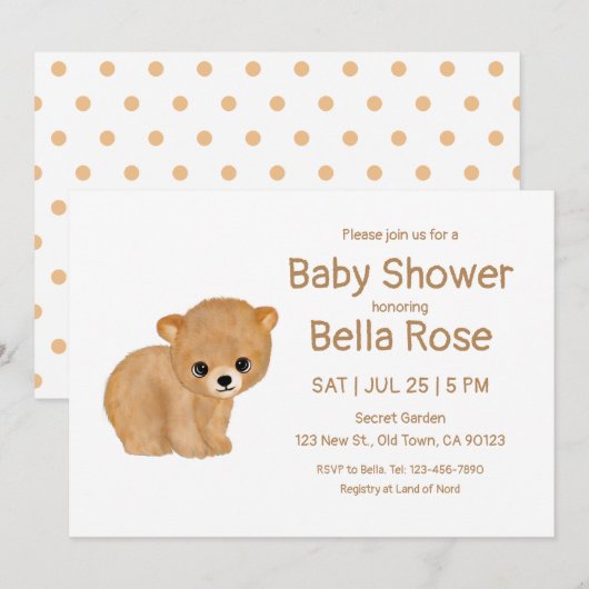 Cartes de Baby shower de l'ours (Devant / Derrière)