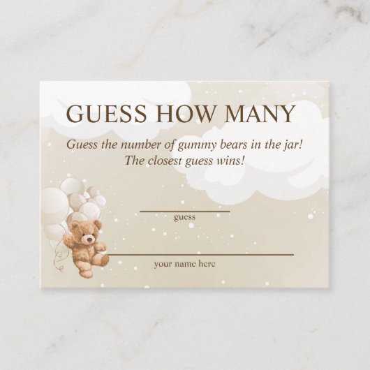 Cartes de Baby-Shower "Devinez combien d'ours en p (Devant)