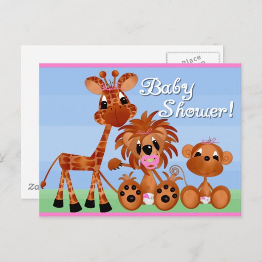 Cartes de Baby shower Zoo Animaux (Devant / Derrière)