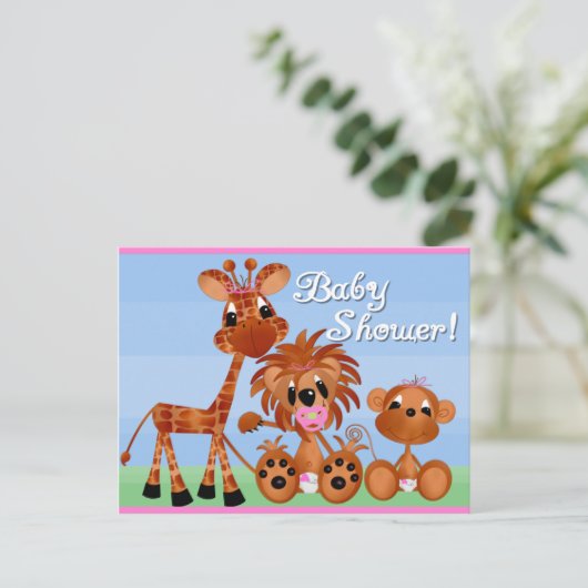 Cartes de Baby shower Zoo Animaux (Debout devant)