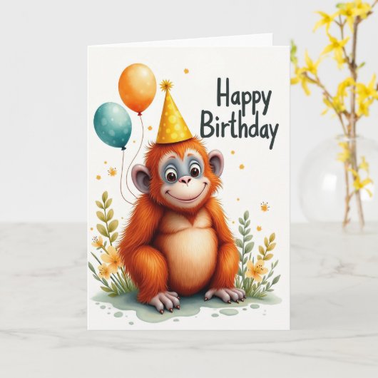 Cartes de ballons singe mignon (Fleur jaune)