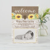 Cartes de bébé de bienvenue avec des tournesols et (Debout devant)