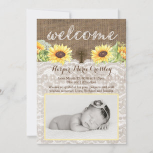 Cartes de bébé de bienvenue avec des tournesols et
