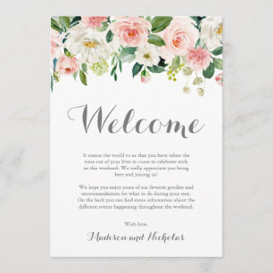 Cartes de bienvenue de l'hôtel Mariage rose blanc