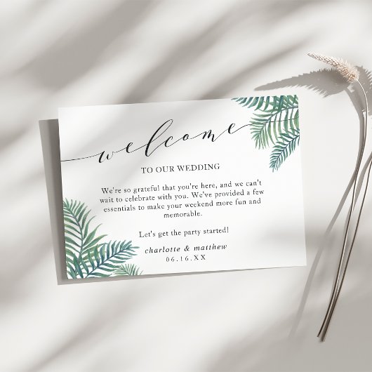 Cartes de bienvenue du Mariage de feuillage tropic