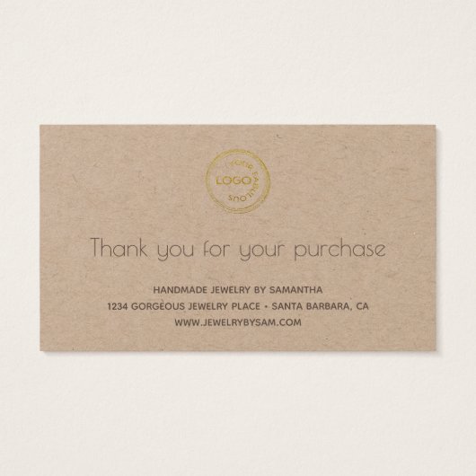 Cartes de bijoux Instructions avec logo Kraft (Dos)