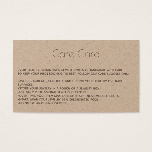 Cartes de bijoux Instructions avec logo Kraft (Devant)