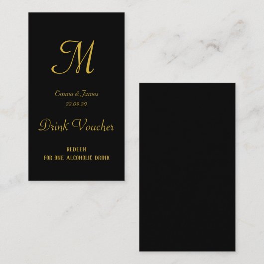 Cartes de billets simples Gold & Black Mariage (Devant / Derrière)