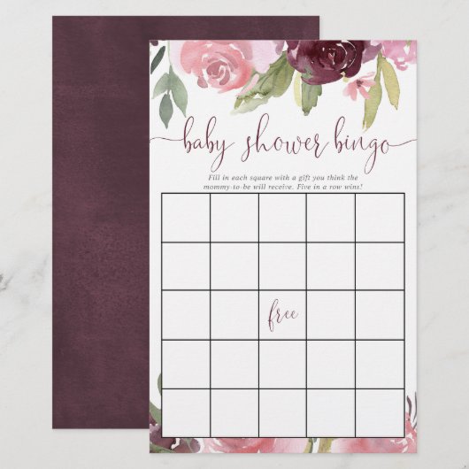Cartes de bingo à baby shower floral roux (Devant / Derrière)