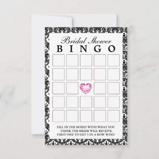 Cartes de Bingo de Coeur Diamant Classé Damask (Devant)