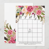 Cartes de bingo de douche à fleurs aquarelles bohè (Devant / Derrière)