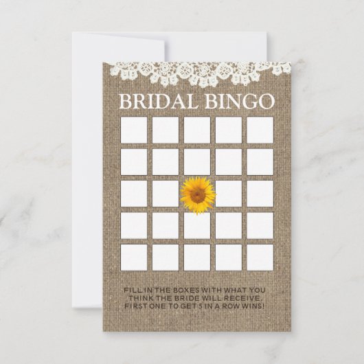 Cartes de Bingo de Fiançailles au Tournesol Rustiq (Devant)