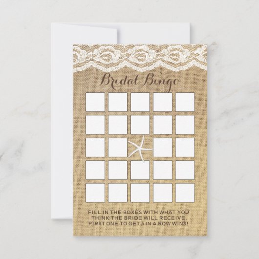 Cartes de Bingo Mariage Classy Starfish Lace & Bur (Devant)
