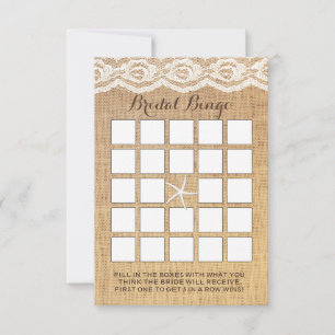 Cartes de Bingo Mariage Étoile de Mer Dentelle & B