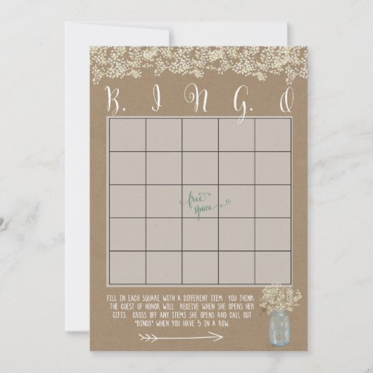 Cartes de Bingo pour Baby Shower au Pot Mason Jar  (Devant)