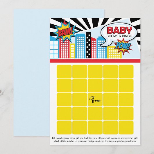 Cartes de bingo Superhero Baby shower (Devant / Derrière)