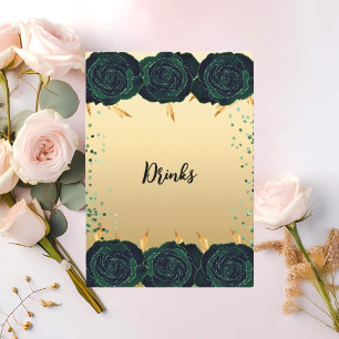 Cartes de boissons de fleurs de roses d'or vert