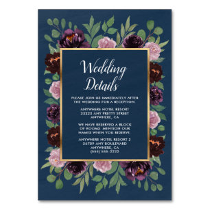 Cartes de boîtier Mariage Mauve Navy Blue Gold Plu