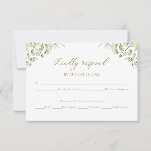 Cartes de boîtier RSVP Gold Greenery Wedding (Devant)