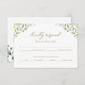 Cartes de boîtier RSVP Gold Greenery Wedding (Devant / Derrière)