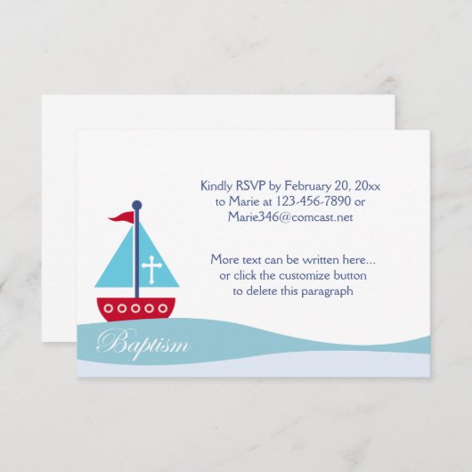Cartes de boîtier RSVP pour voilier tendance Baptê (Devant / Derrière)
