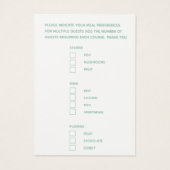 Cartes de boîtier vert de script de choix de repas (Dos)