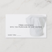 Cartes de bon de restaurant de casquette de chef (Dos)