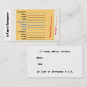 Cartes de bourse de contact de secours (Devant / Derrière)